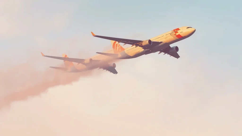 Ilustración de un avión duplicándose en el cielo, en tonos pastel, evocando la anomalía del libro